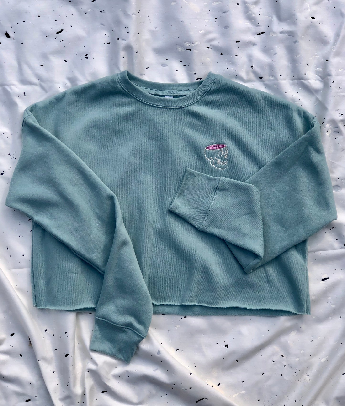 Ladies Cropped Teal Sweater
