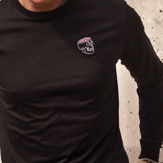 Long Sleeve Black T - Embroidered